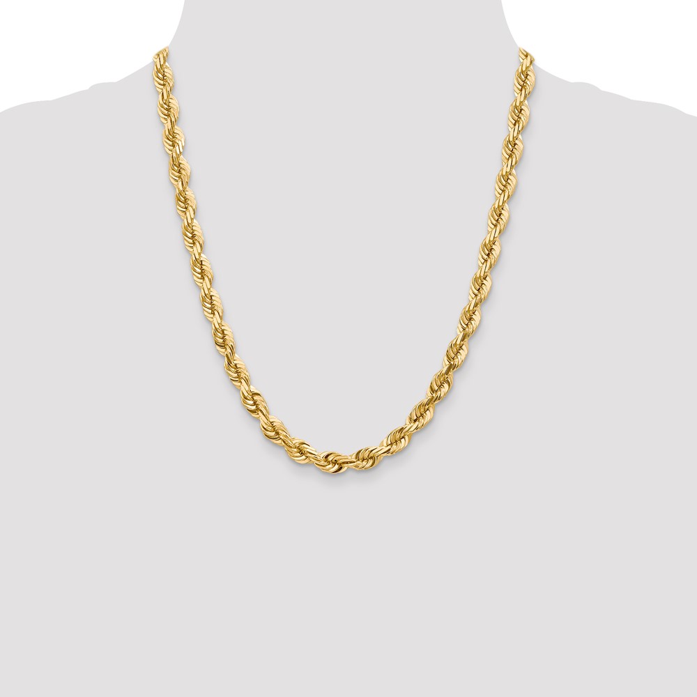 14K 22 inch 7mm Diamond-cut Rope with Fancy Lobster Clasp Chain (050-22)