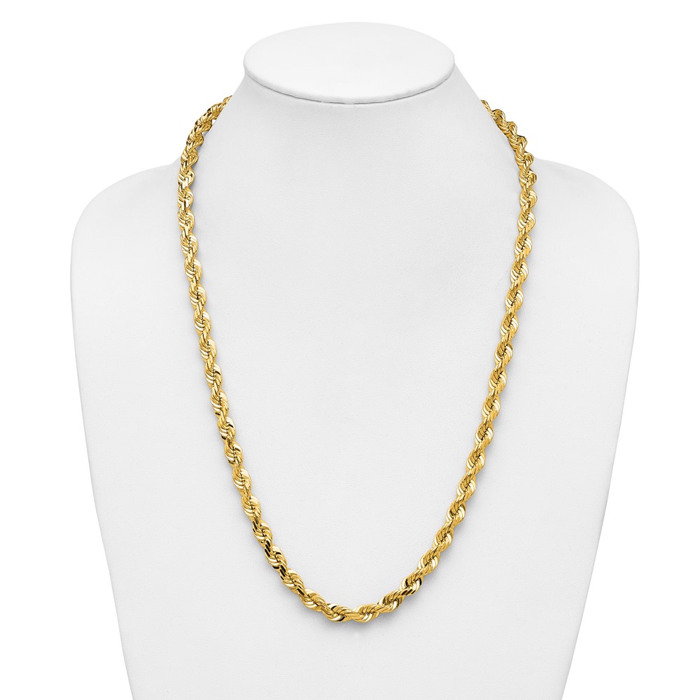 14K 26 inch 7mm Diamond-cut Rope with Fancy Lobster Clasp Chain (050-26)