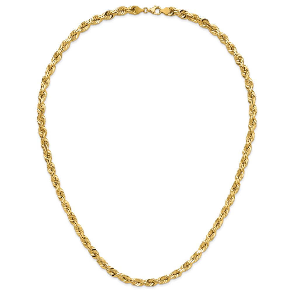 14K 26 inch 7mm Diamond-cut Rope with Fancy Lobster Clasp Chain (050-26)