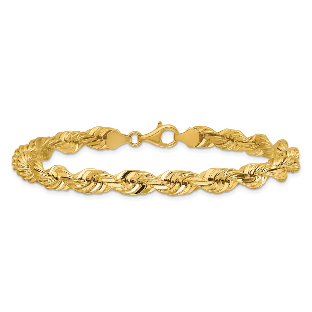 14K 9 inch 7mm Diamond-cut Rope with Fancy Lobster Clasp Chain (050-9)