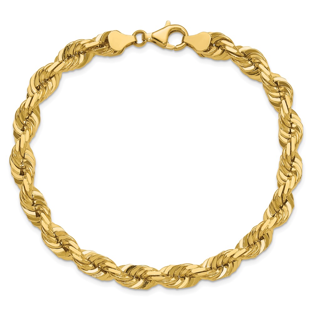 14K 9 inch 7mm Diamond-cut Rope with Fancy Lobster Clasp Chain (050-9)