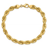 14K 7mm Yellow Gold Diamond-cut Rope Chain with Fancy Lobster Clasp, 9" view 4