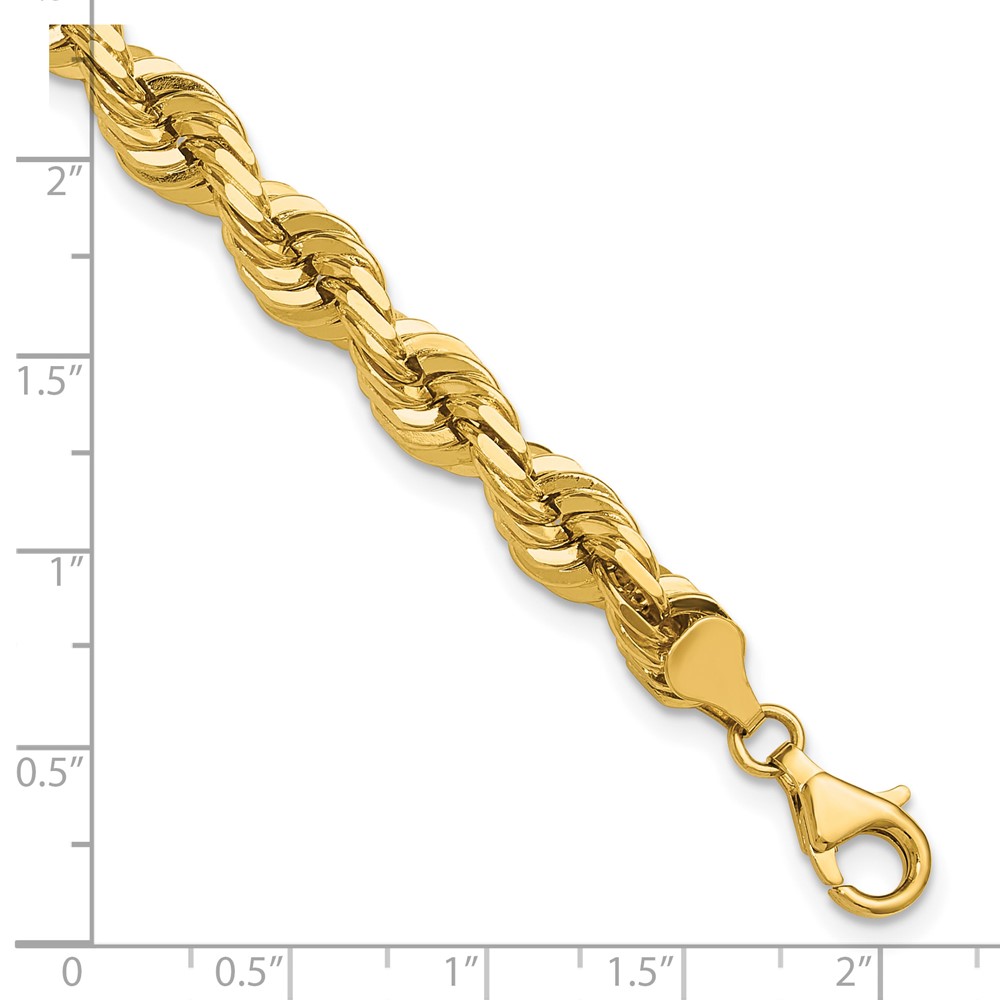 14K 9 inch 7mm Diamond-cut Rope with Fancy Lobster Clasp Chain (050-9)
