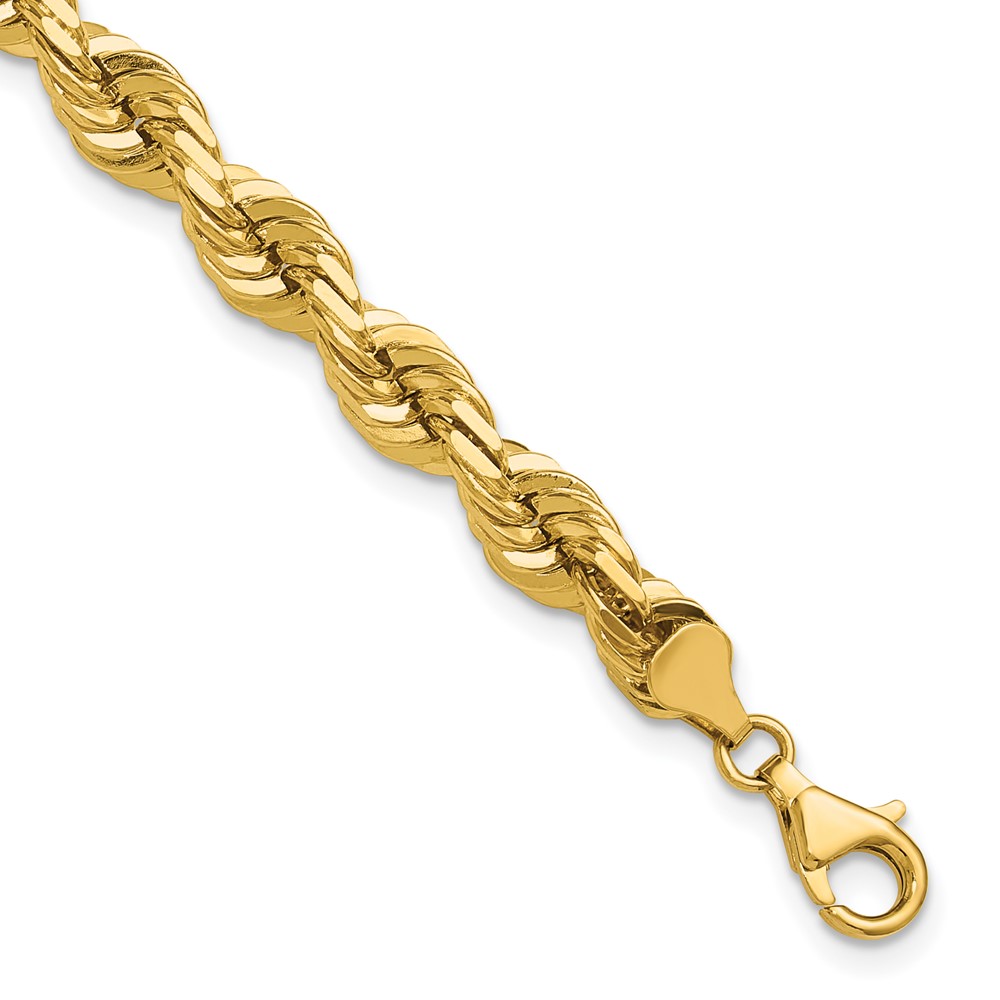 14K 9 inch 7mm Diamond-cut Rope with Fancy Lobster Clasp Chain (050-9)
