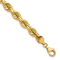 14K 7mm Yellow Gold Diamond-cut Rope Chain with Fancy Lobster Clasp, 9" view 1