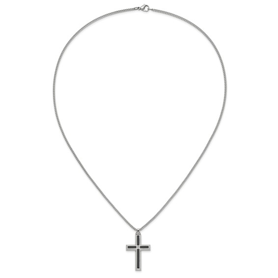 IBGoodman Stainless Steel with Black Enamel Inlay Diamond Cross 24 inch Curb Chain Necklace