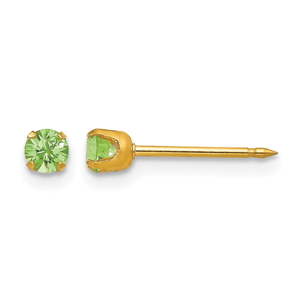 Inverness 14K Yellow Gold 3mm August Green Crystal Birthstone Post Piercing Earrings