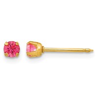 Inverness 14K Yellow Gold 3mm October Pink Crystal Birthstone Post Piercing Earrings view 1