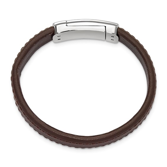 IBGoodman Stainless Steel Rose IP-plated Brown Leather 7 inch Bracelet