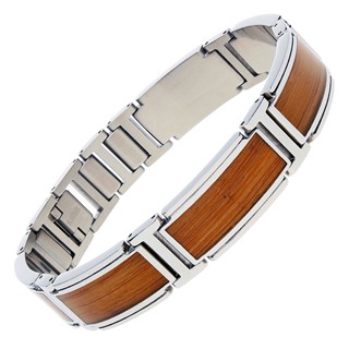 IBGoodman Stainless Steel with Bamboo Inlay 8.75 inch Link Bracelet