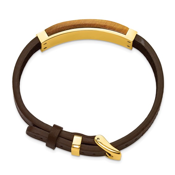 IBGoodman Stainless Steel Yellow IP-plated Tiger's Eye Brown Leather 7 to 9 inch Bracelet