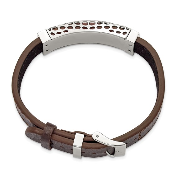 IBGoodman Stainless Steel Red Agate Brown Leather 7 to 9 inch Bracelet