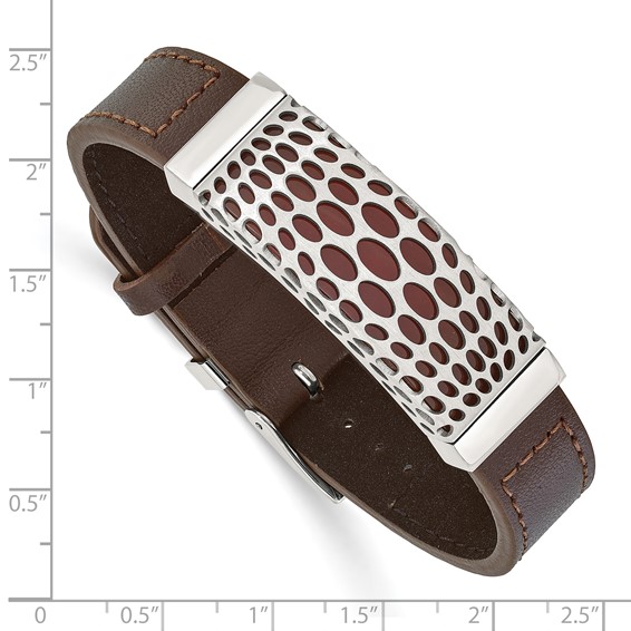 IBGoodman Stainless Steel Red Agate Brown Leather 7 to 9 inch Bracelet