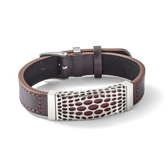 IBGoodman Stainless Steel Red Agate Brown Leather 7 to 9 inch Bracelet