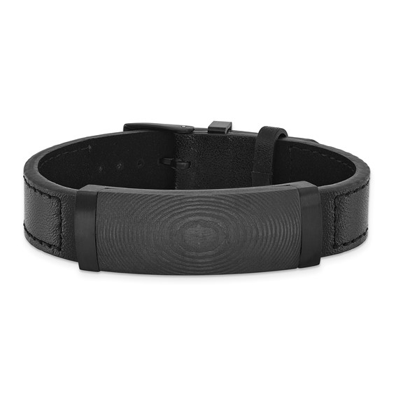 IBGoodman Stainless Steel Black IP-plated Solid Carbon Fiber Black Leather Bracelet