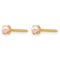 Inverness 14K Yellow Gold 3mm Pink Simulated Pearl Post Piercing Earrings view 2