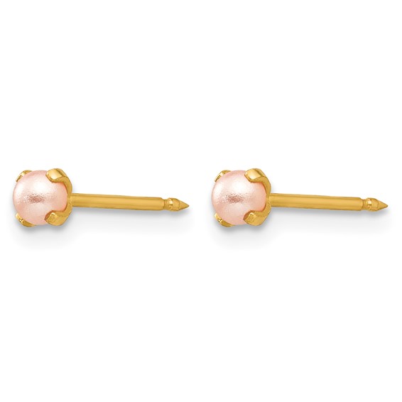 Inverness 14k 3mm Pink Simulated Pearl Post Piercing Earrings