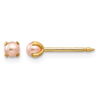 Inverness 14K Yellow Gold 3mm Pink Simulated Pearl Post Piercing Earrings view 1