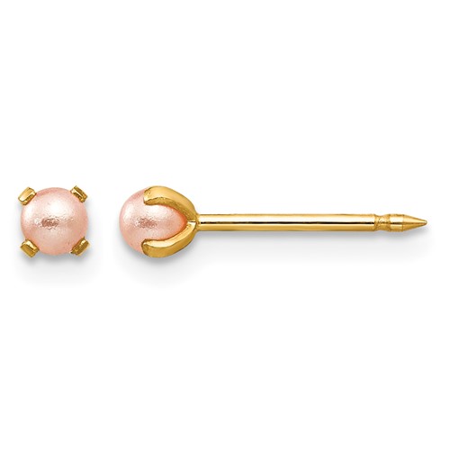 Inverness 14K Yellow Gold 3mm Pink Simulated Pearl Post Piercing Earrings