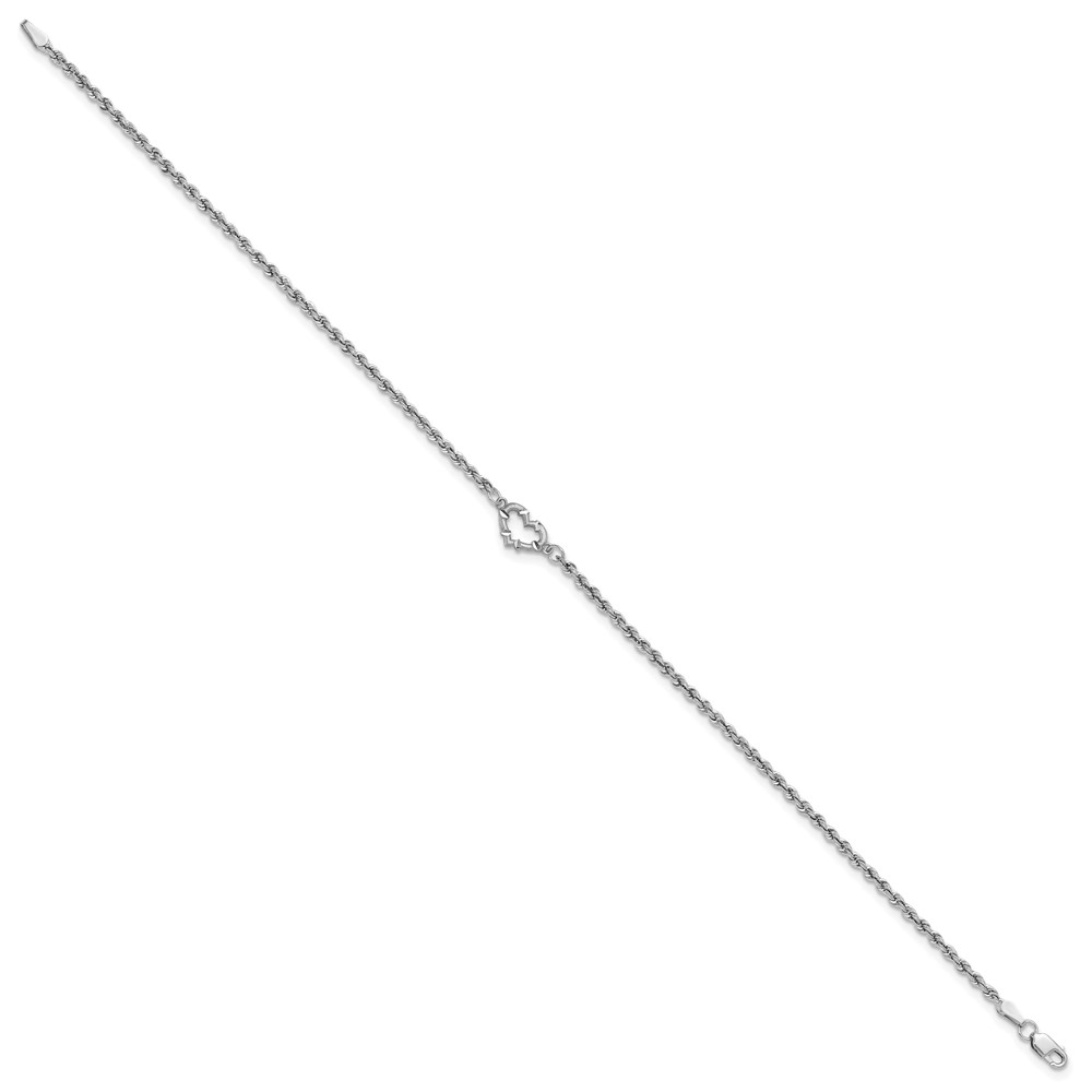 10k White Gold Diamond-cut Rope with Heart 10in Anklet (10ANK153-10)