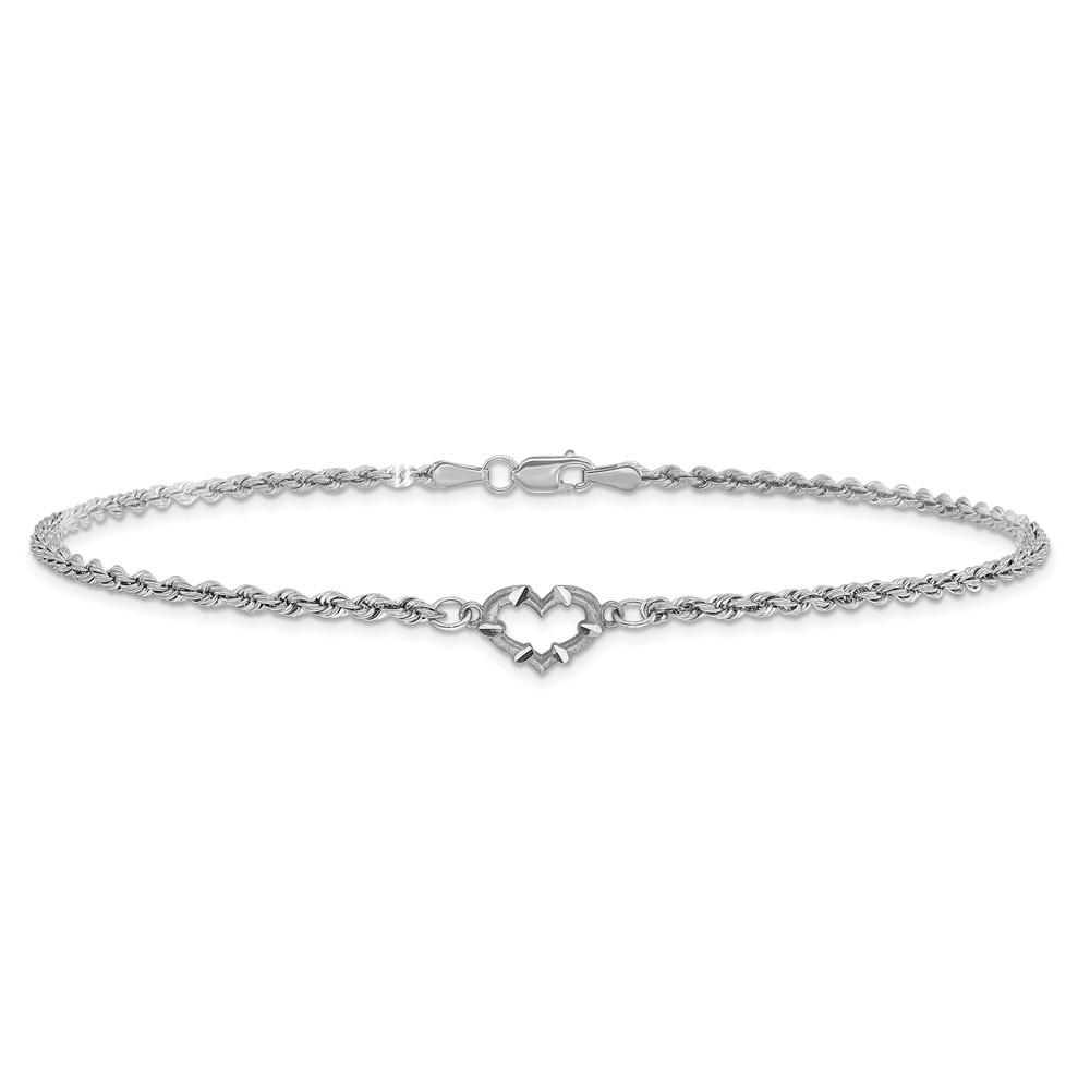 10k White Gold Diamond-cut Rope with Heart 10in Anklet (10ANK153-10)