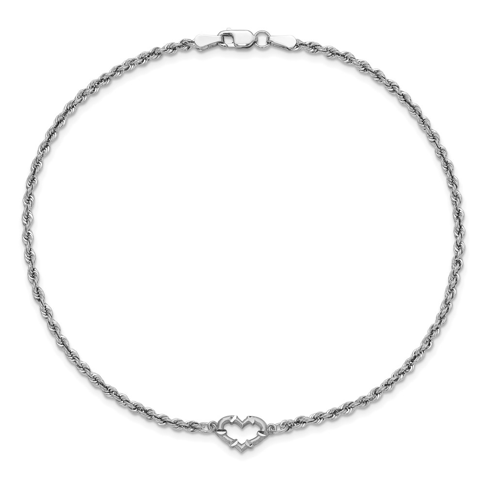 10k White Gold Diamond-cut Rope with Heart 10in Anklet (10ANK153-10)