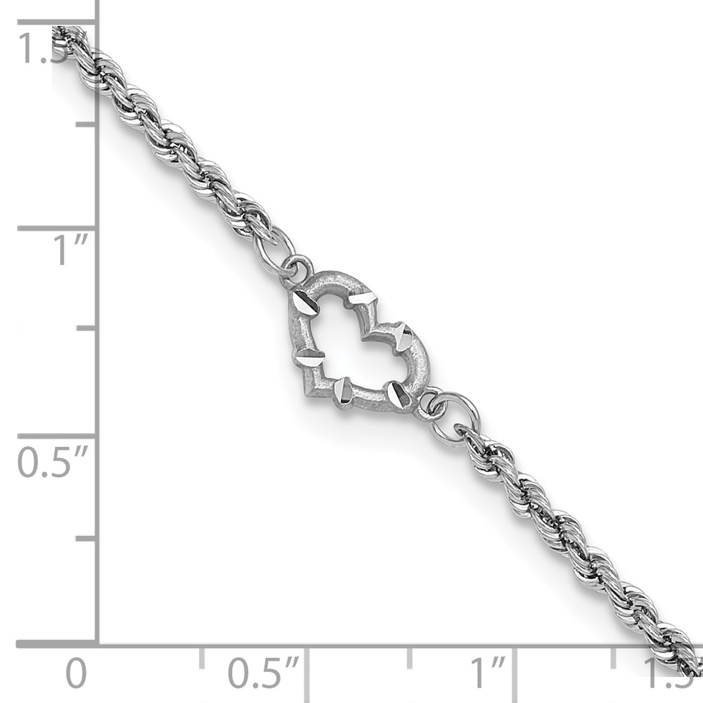 10k White Gold Diamond-cut Rope with Heart 10in Anklet (10ANK153-10)
