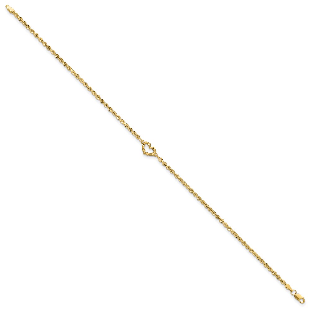 10k Diamond-cut Open Heart Rope 9inch Anklet (10ANK154-9)