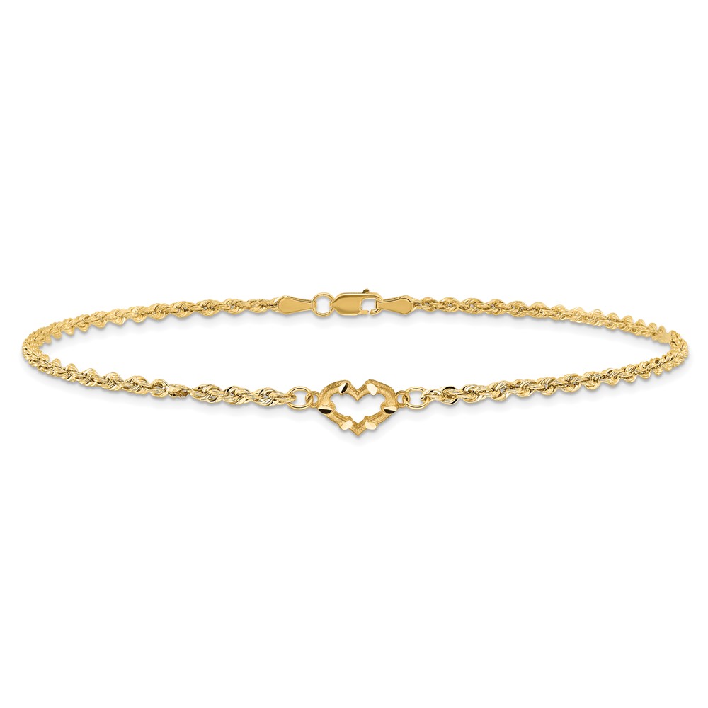 10k Diamond-cut Open Heart Rope 9inch Anklet (10ANK154-9)