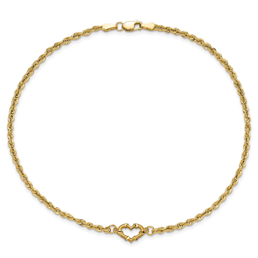 10k Diamond-cut Open Heart Rope 9inch Anklet (10ANK154-9)