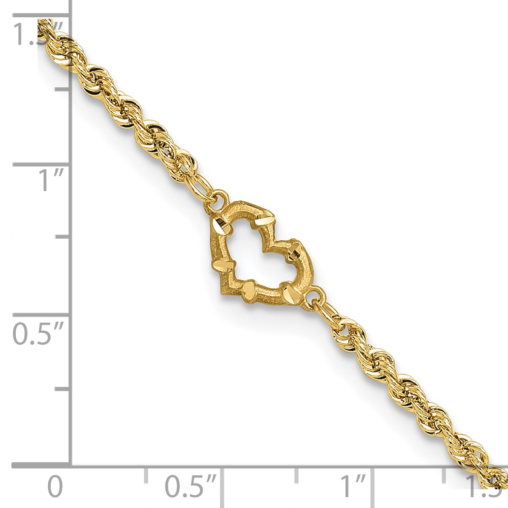 10k Diamond-cut Open Heart Rope Anklet (10ANK154-10)