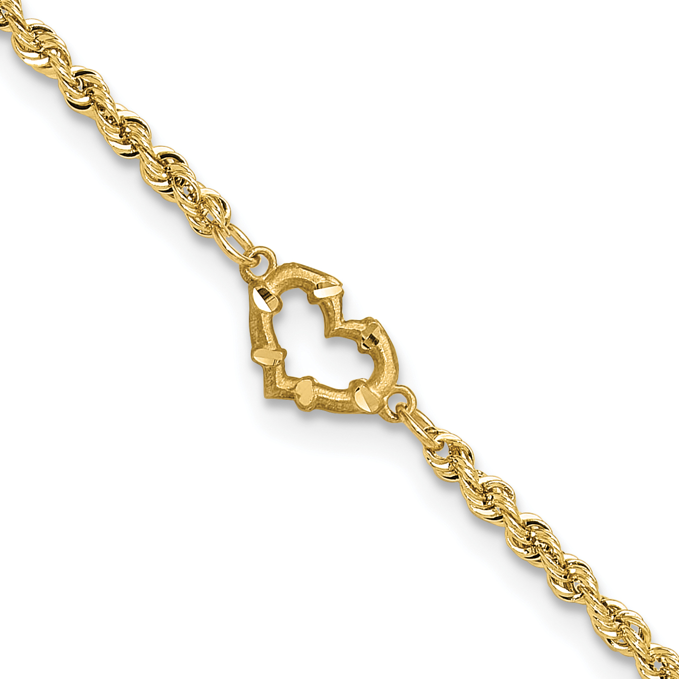 10k Diamond-cut Open Heart Rope 9inch Anklet (10ANK154-9)