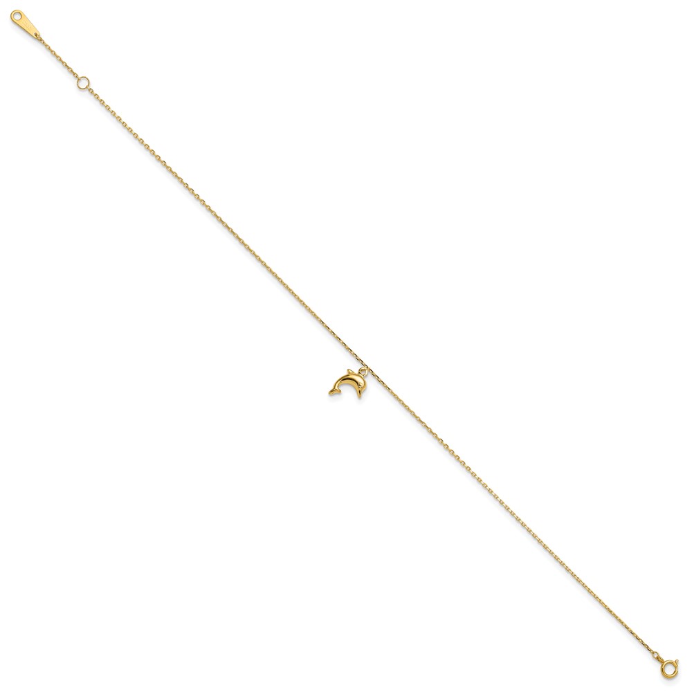 10k Dolphin Charm 9in with 1in Extension Anklet (10ANK231-10)