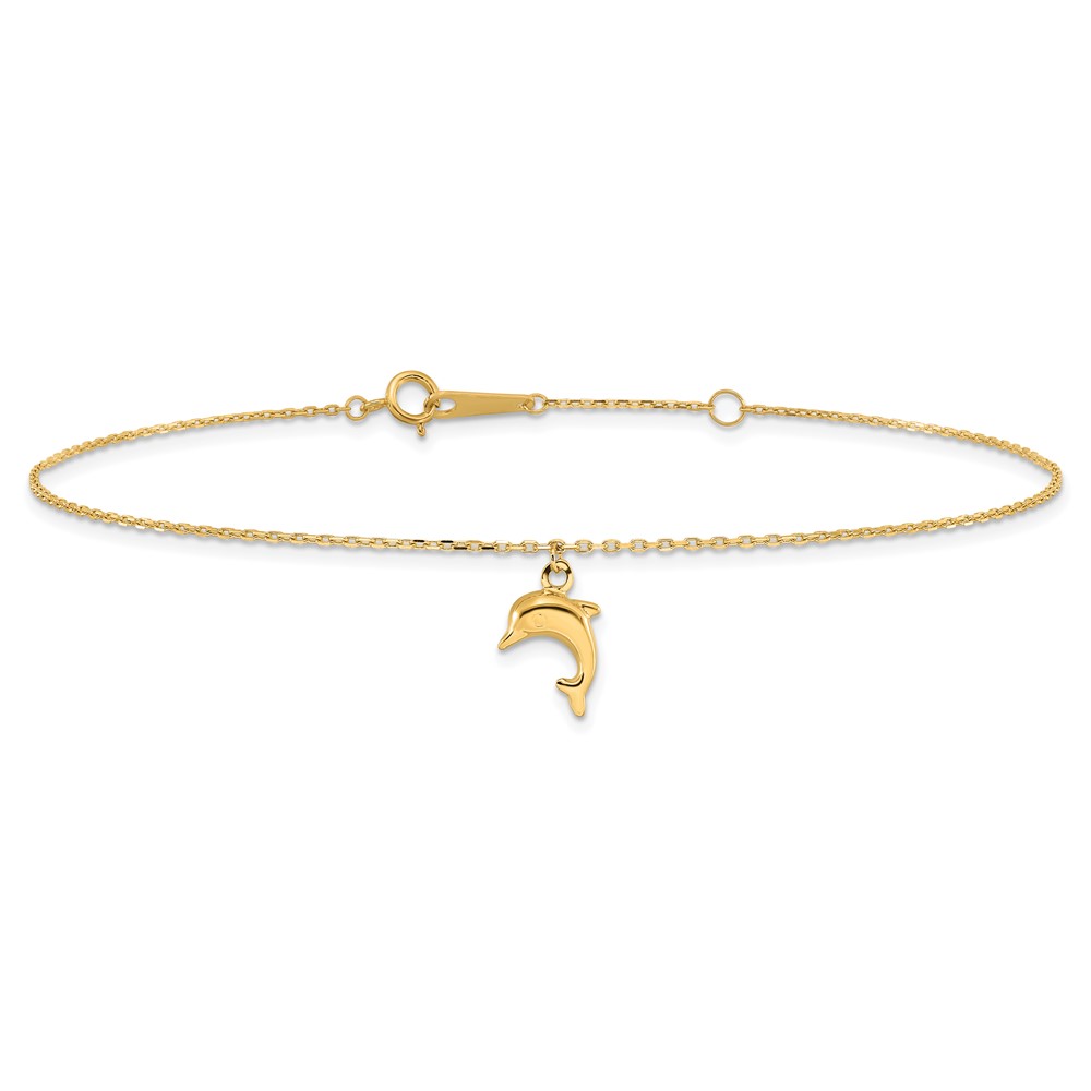 10k Dolphin Charm 9in with 1in Extension Anklet (10ANK231-10)