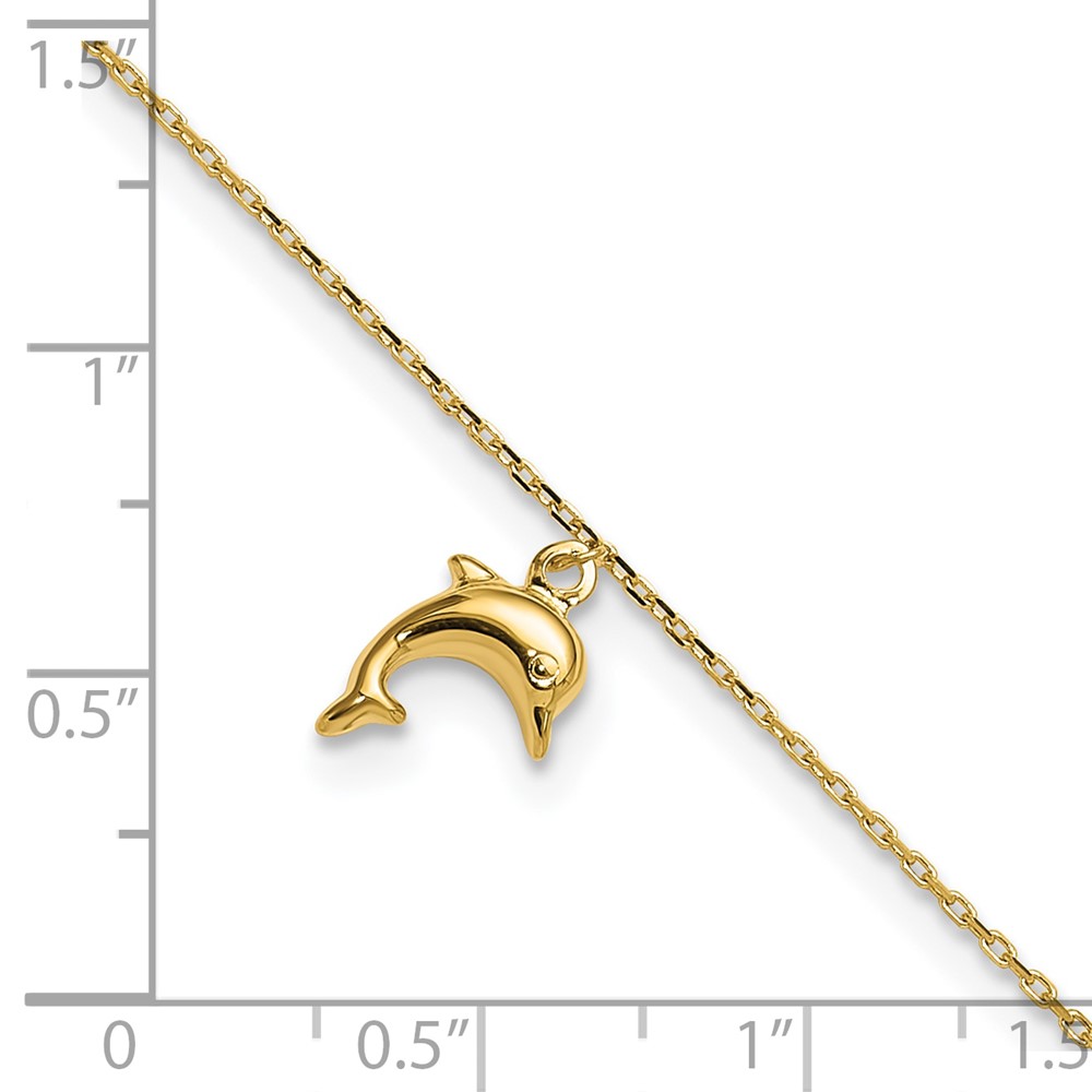 10k Dolphin Charm 9in with 1in Extension Anklet (10ANK231-10)