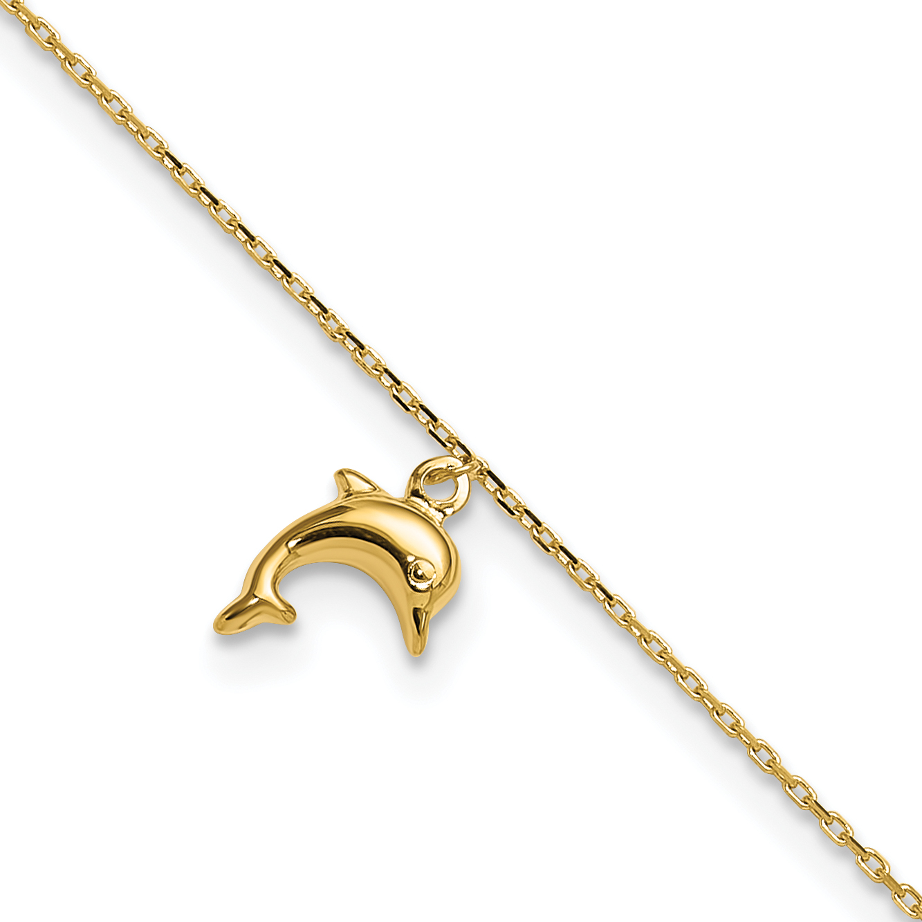 10k Dolphin Charm 9in with 1in Extension Anklet (10ANK231-10)