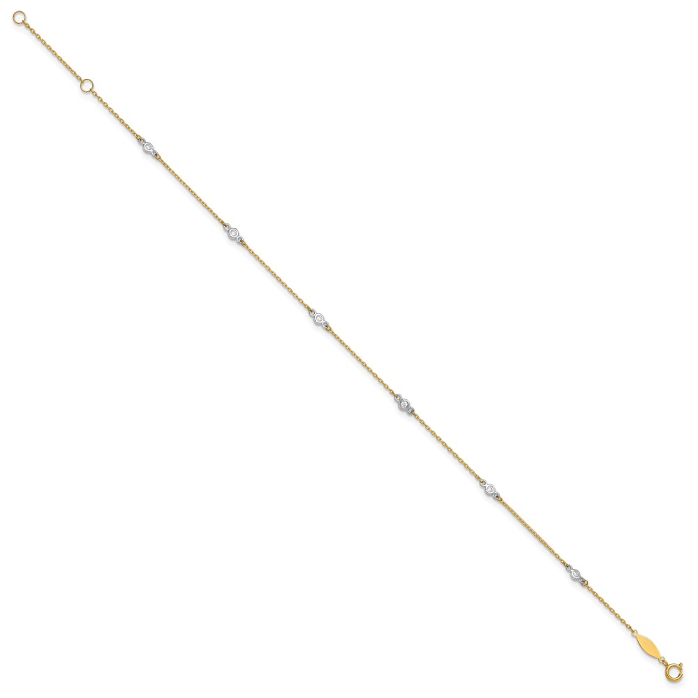 10k Two-tone CZ 9in Plus 1in ext. Anklet (10ANK240-9)