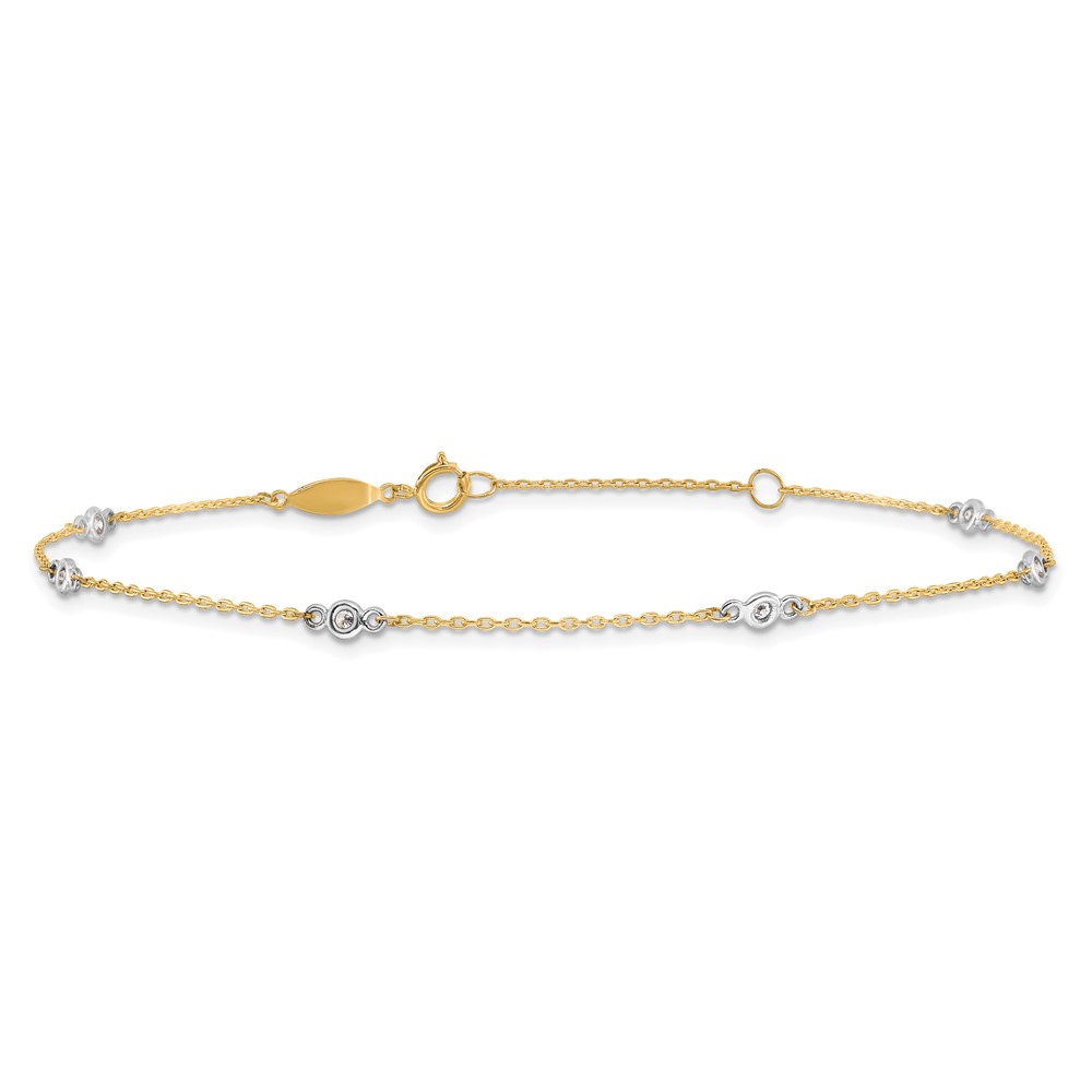 10k Two-tone CZ 9in Plus 1in ext. Anklet (10ANK240-9)