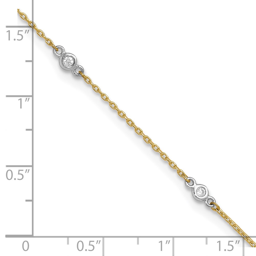 10k Two-tone CZ 9in Plus 1in ext. Anklet (10ANK240-9)