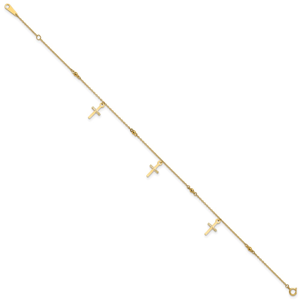 10k Polished and Textured Cross 9in Plus 1in ext. Anklet (10ANK267-9)
