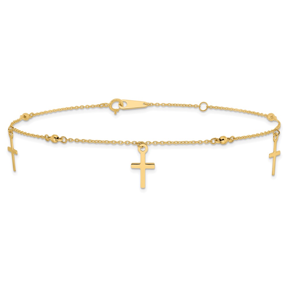 10k Polished and Textured Cross 9in Plus 1in ext. Anklet (10ANK267-9)