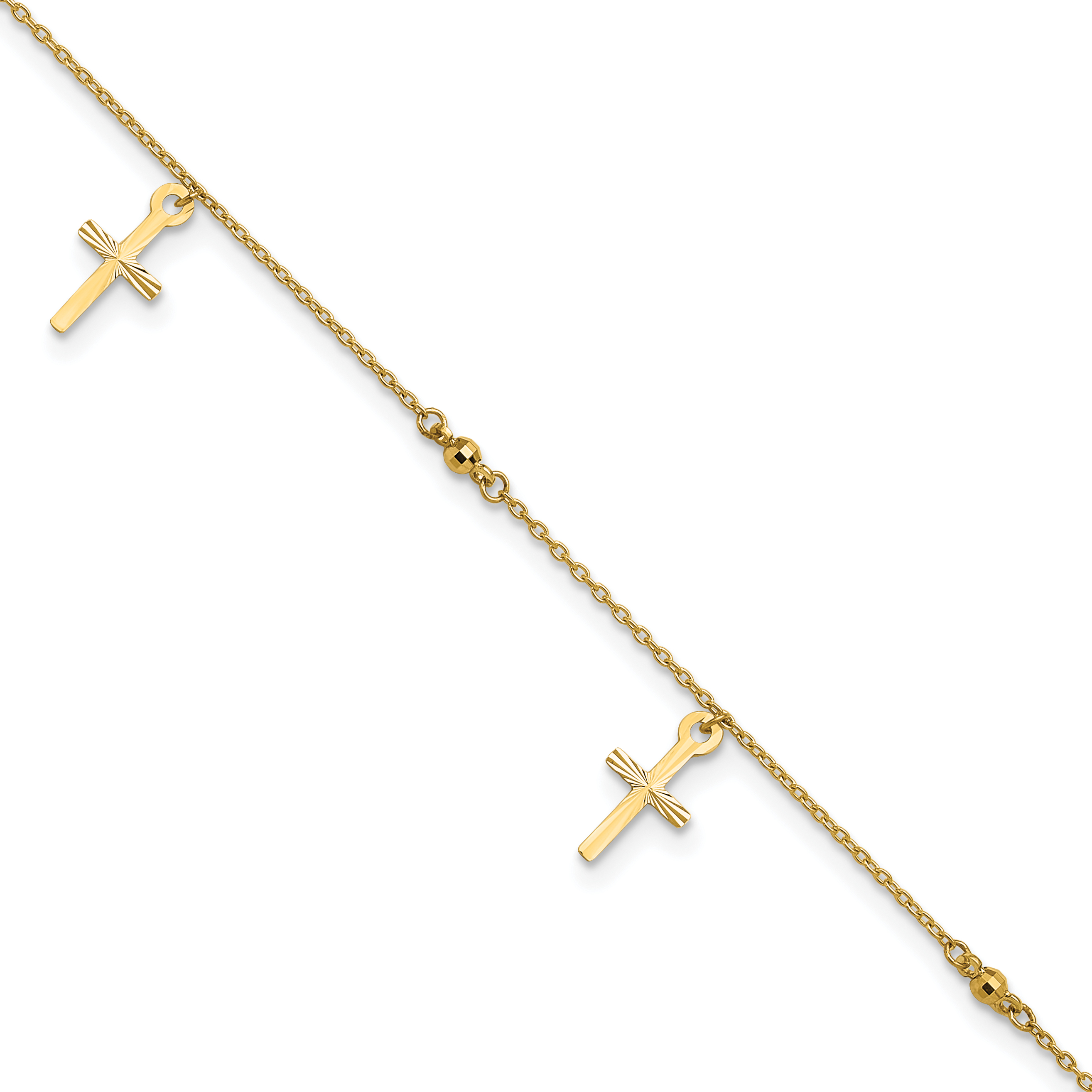 10k Polished and Textured Cross 9in Plus 1in ext. Anklet (10ANK267-9)