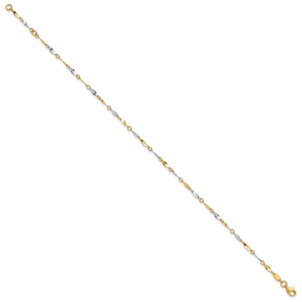 10k Two-Tone Polished 9in Plus 1in ext. Anklet (10ANK280-10)