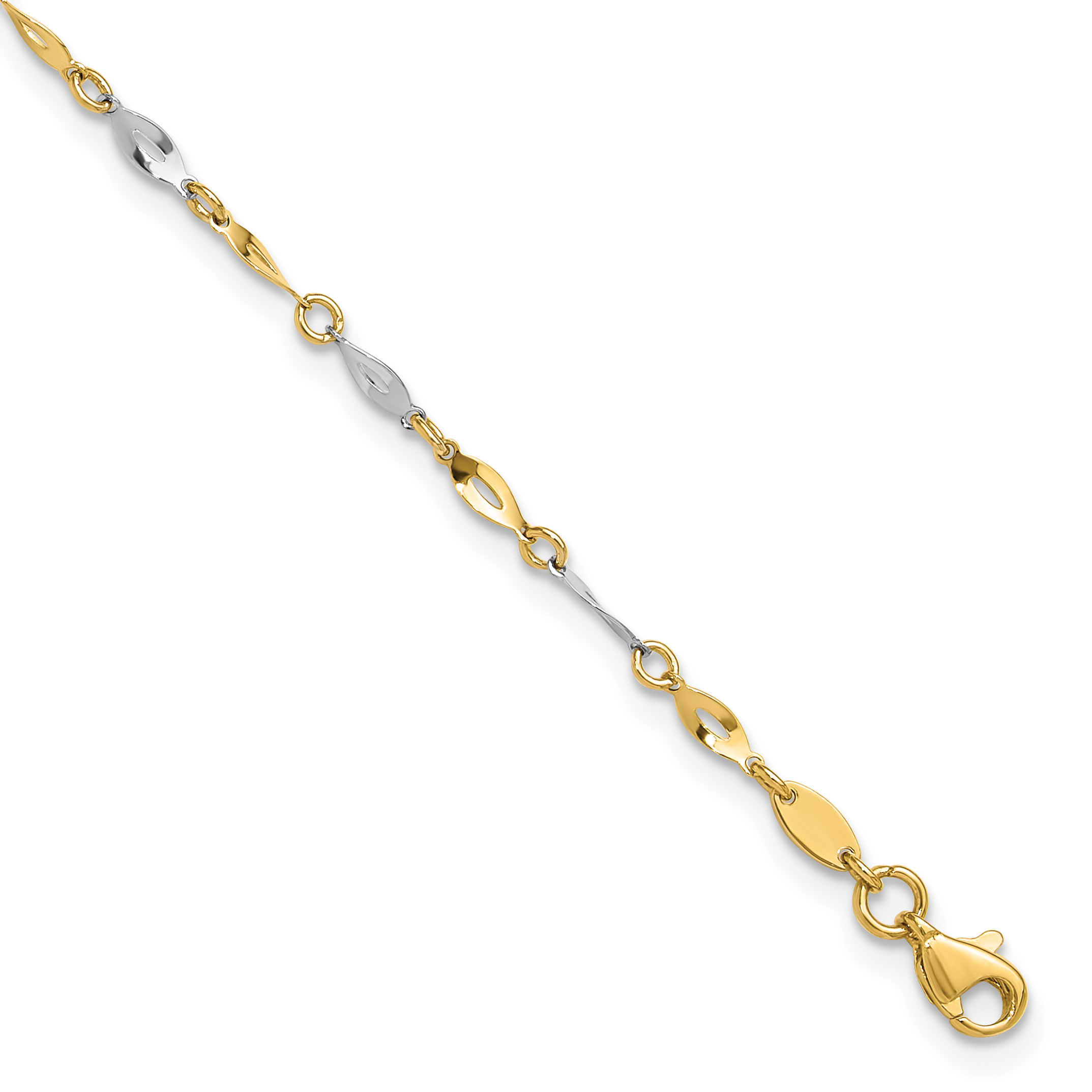 10k Two-Tone Polished 9in Plus 1in ext. Anklet (10ANK280-10)