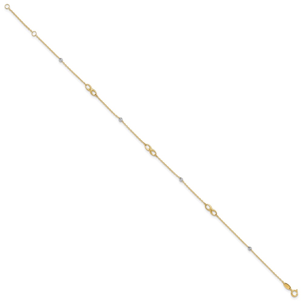 10K Two-Tone Diamond-cut Beads and Infinity 10in Plus 1in ext. Anklet (10ANK301-10)
