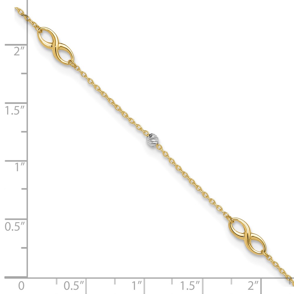 10K Two-Tone Diamond-cut Beads and Infinity 10in Plus 1in ext. Anklet (10ANK301-10)