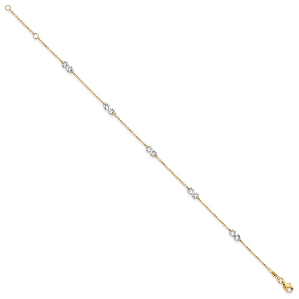 10K Two-tone Polished Infinity 9in Plus 1 in ext. Anklet (10ANK316-9)