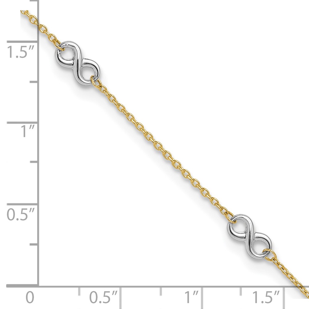 10K Two-tone Polished Infinity 9in Plus 1 in ext. Anklet (10ANK316-9)