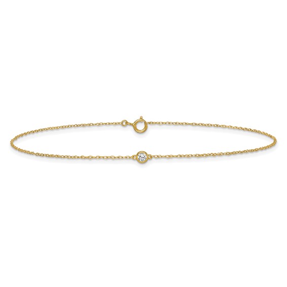 10k Polished Bezel-set 3.7mm CZ 10 inch Anklet