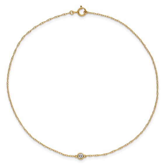 10k Polished Bezel-set 3.7mm CZ 10 inch Anklet